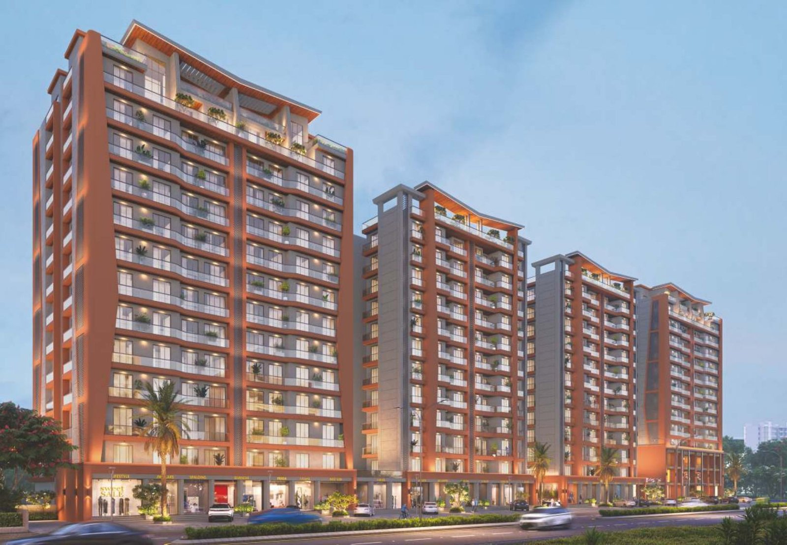 DNG Noble Sky — cinematic dusk view of the residential towers at Gotri, Vadodara